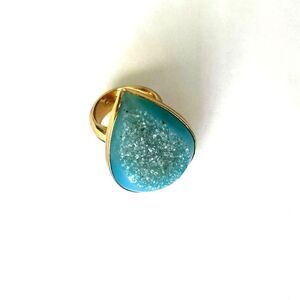 Charles Albert Blue Druzy Adjustable Ring – Gold Tone Statement